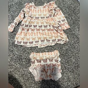 Cream Butterfly Print Girls Matching Top and Bloomer Set
